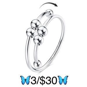 Fidget Bead Wrap Around Ring, Silvertone Stainless Steel, Adjustable Wrap Style